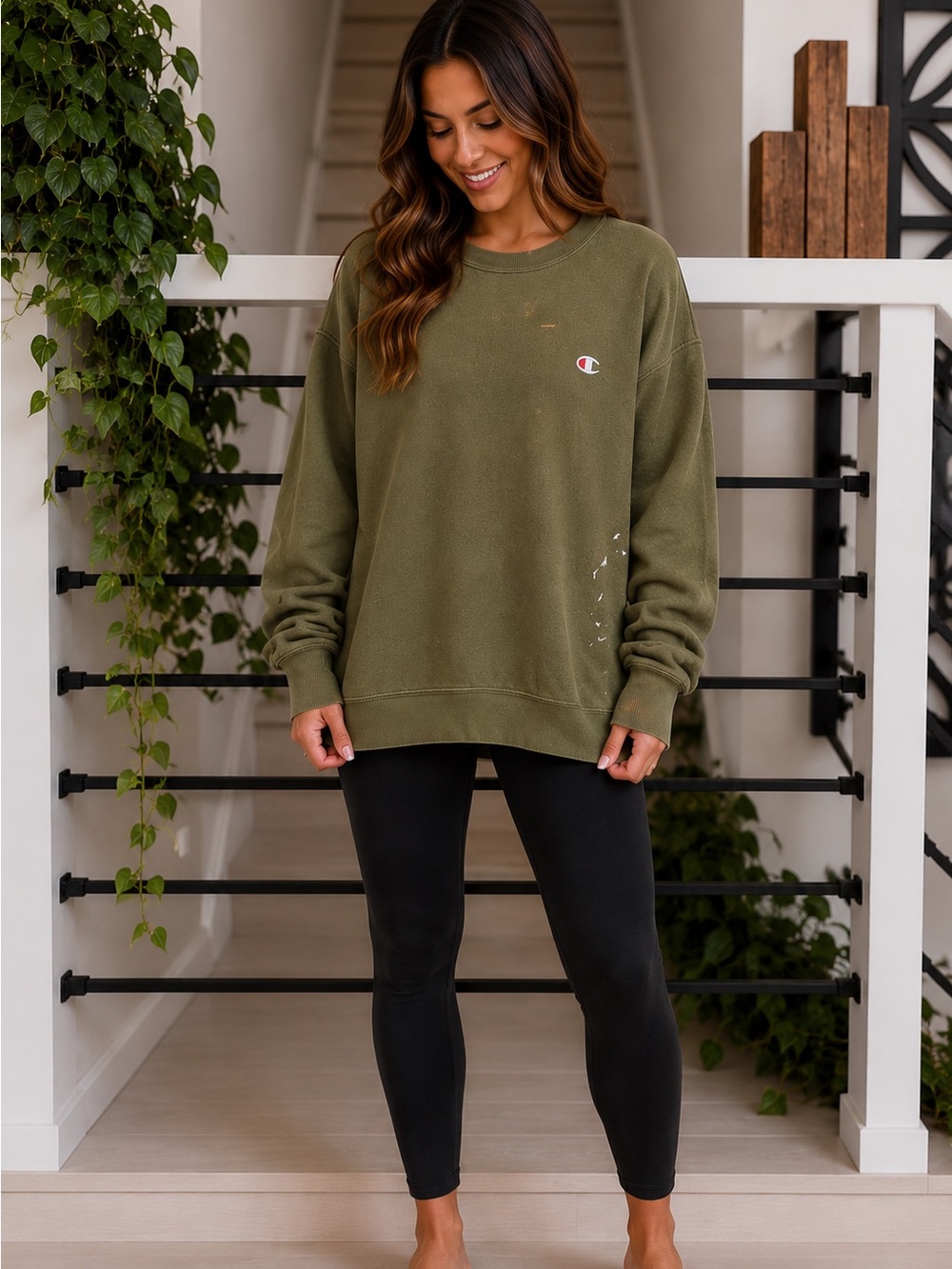 Champion Reverse Weave Olive Green Oversized Crewneck Sweatshirt XL